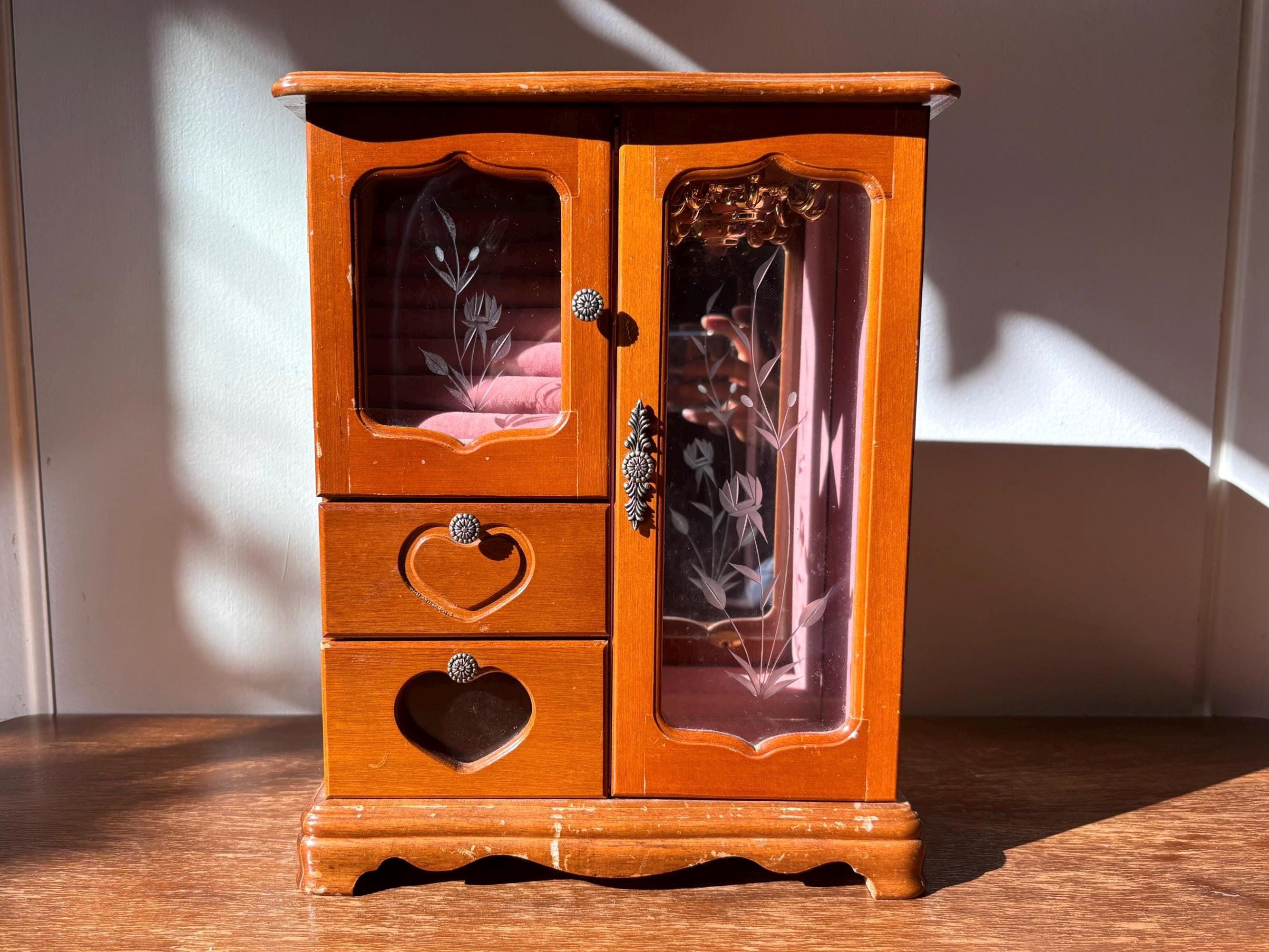 Vintage Wooden Jewelry Box Mini Cabinet Armoire | Photo Frame