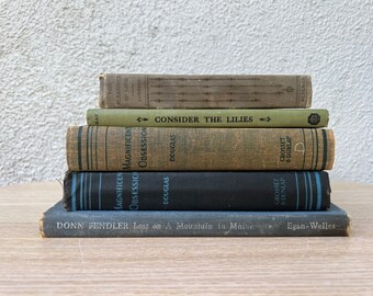 Vintage Library | Set of Blue Green Gray Vintage Books | Lot of 5 Books 1900s - 1930s