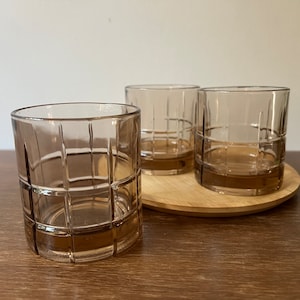 Szklanki do whisky w kolorze starego brązu w kratę Anchor Hocking | Kubek do koktajli | Bar Cart Lounge Speakeasy | Naczynia bursztynowe | Zestaw 3 sztuk