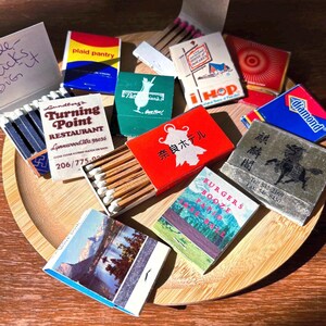 Assorted Vintage Restaurant Hotel Bar Matchbox & Matchbook | I-Hop Glacier Japan Nara | Colored Matchsticks | Retro Decor Craft | Set of 12