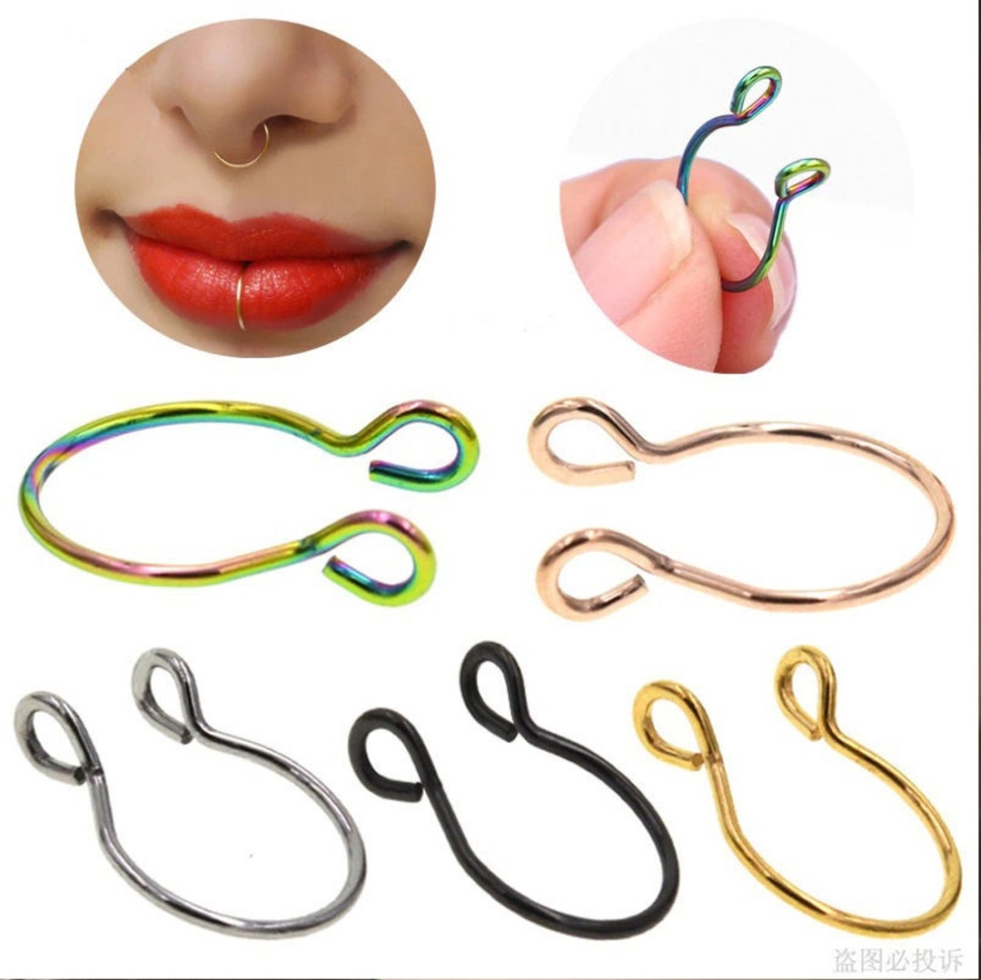 Adjustable 0.8x8mm 20g Fake Nose Ring Hoop Clip Septum Rings Etsy