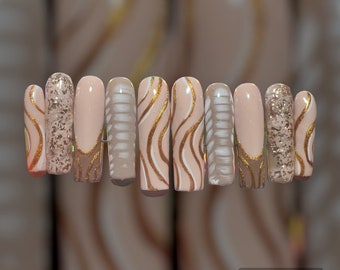 Brown & gold XL press on nail set