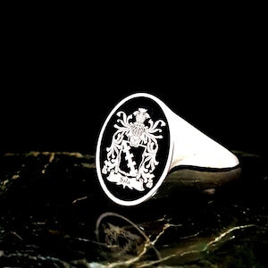Custom Sterling Silver Family Crest Ring: Personalized Coat of Arms