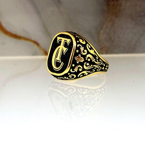 Custom Sterling Silver Monogram Signet Ring - Family Crest