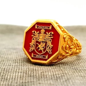 Anillo con sello de escudo familiar personalizado, anillo con escudo personalizado, anillo con sello de letra, para ti de GoldArt