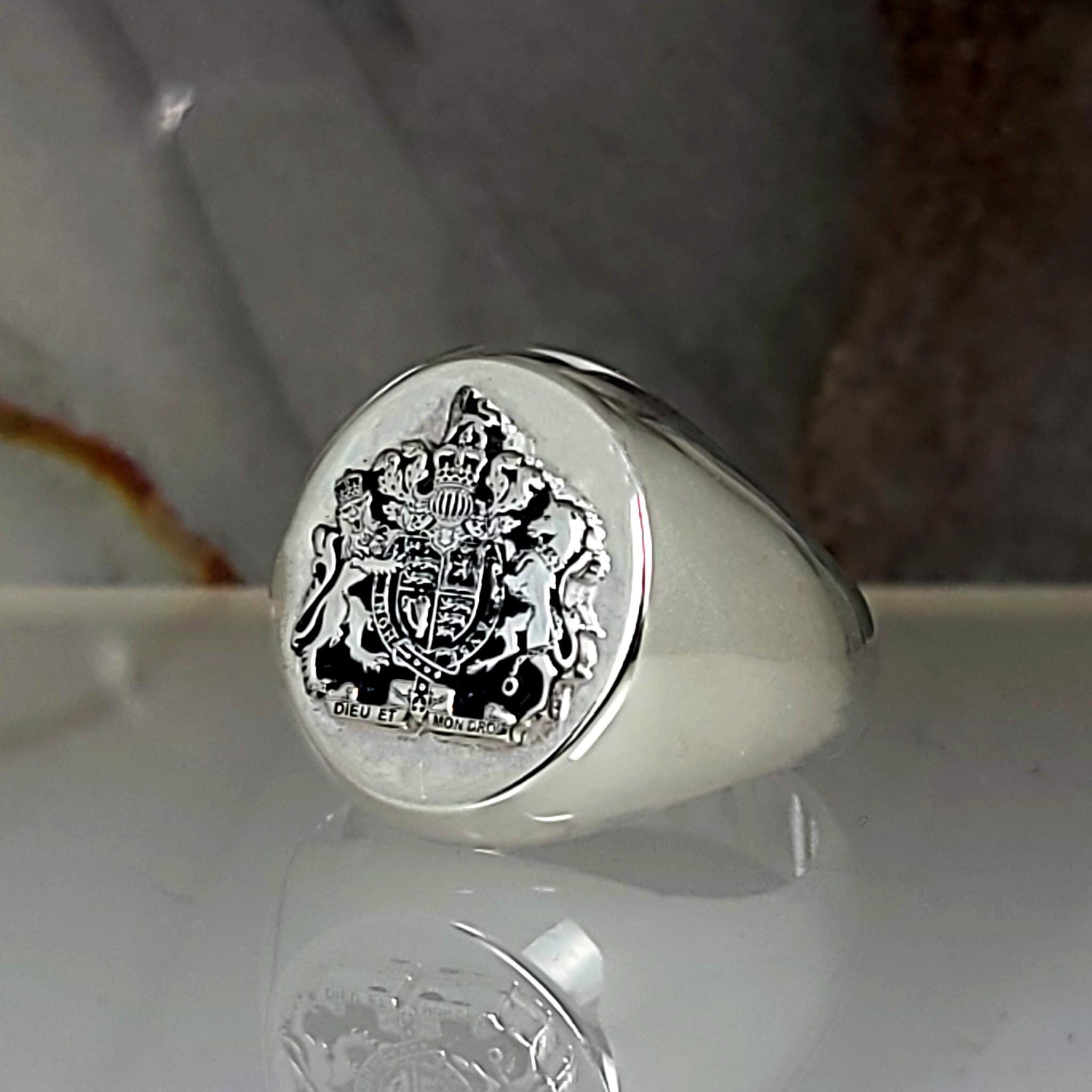 Escudo de armas del Reino Unido y escudo de armas de la corona real británica, anillo de sello, anillo con escudo, anillo de sello con escudo familiar, regalo de Navidad