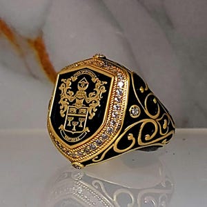 Engraved Sterling Silver Signet Ring: Custom Family Crest, College Class Ring
