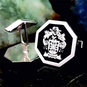 Personalized Family Coat of Arms Cufflinks for Groomsmen Gift Wedding Cufflinks, Custom Engraved Halloween and Christmas Gift for Him