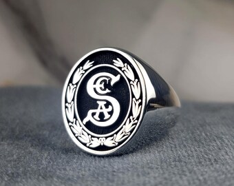 Gepersonaliseerde sterlingzilveren zegelring: aangepast eerste monogram