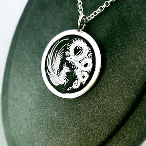 Personalized Yin Yang Necklace: 925 Sterling Silver Dragon & Phoenix