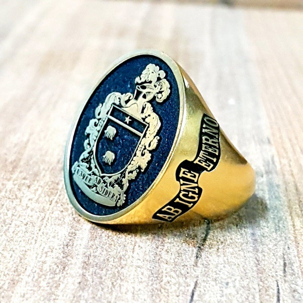 Custom Engraved Signet Ring Sterling Silver, Personalized Family Crest 24K Gold Ring, Gold Filled Chunky Desing for you by  GoldArt