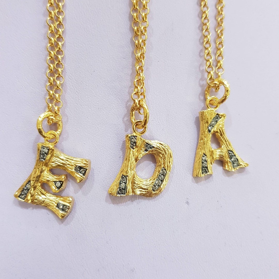 Solid Gold Letter Necklace Letter Necklace Gemstone Letter Necklace Etsy
