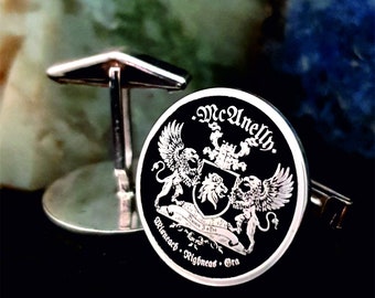 Personalized Family Coat of Arms Cufflinks for Groomsmen Gift Wedding Cufflinks, Custom Engraved Halloween and Christmas Gift for Him