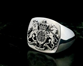 Escudo de armas del Reino Unido y escudo de armas de la corona real británica, anillo de sello, anillo con escudo, anillo de sello con escudo familiar, regalo de Navidad