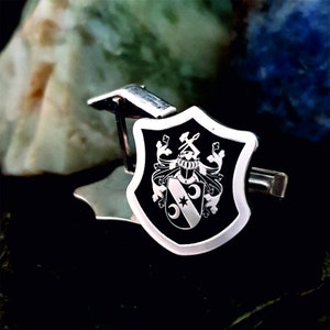 Personalized Family Coat of Arms Cufflinks for Groomsmen Gift Wedding Cufflinks, Custom Engraved Halloween and Christmas Gift for Him
