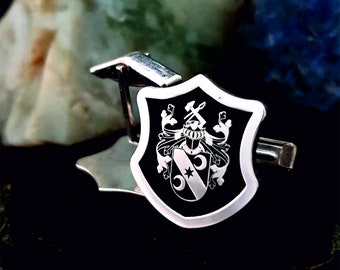 Personalized Family Coat of Arms Cufflinks for Groomsmen Gift Wedding Cufflinks, Custom Engraved Halloween and Christmas Gift for Him