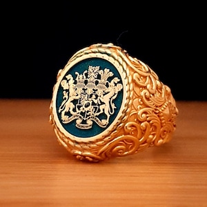 Anillo con sello de escudo familiar personalizado, anillo con escudo personalizado, anillo con sello de letra, para ti de GoldArt