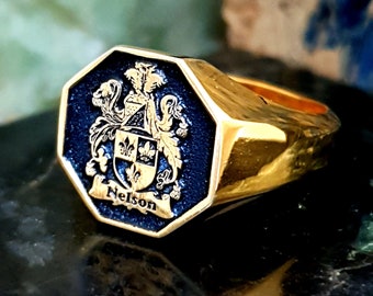Anillos con escudo familiar, anillo de escudo de armas, anillo de sello personalizado, anillo con escudo, anillo de sello con escudo familiar, regalo de Navidad