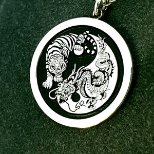 Personalized Yin Yang Necklace: 925 Sterling Silver, Dragon & Tiger