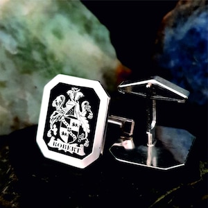Personalized Family Coat of Arms Cufflinks for Groomsmen Gift Wedding Cufflinks, Custom Engraved Halloween and Christmas Gift for Him