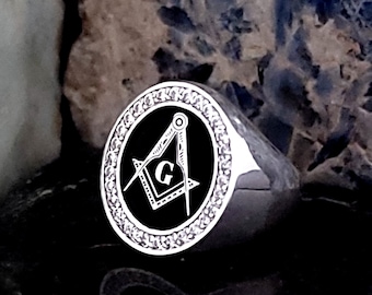 Sterling Silver Masonic Ring: Custom Freemason Symbol Jewelry