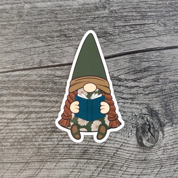 Reading Gnome Magnet, Cute Girl Gnome Office Décor, Green Kitchen Fridge Decoration