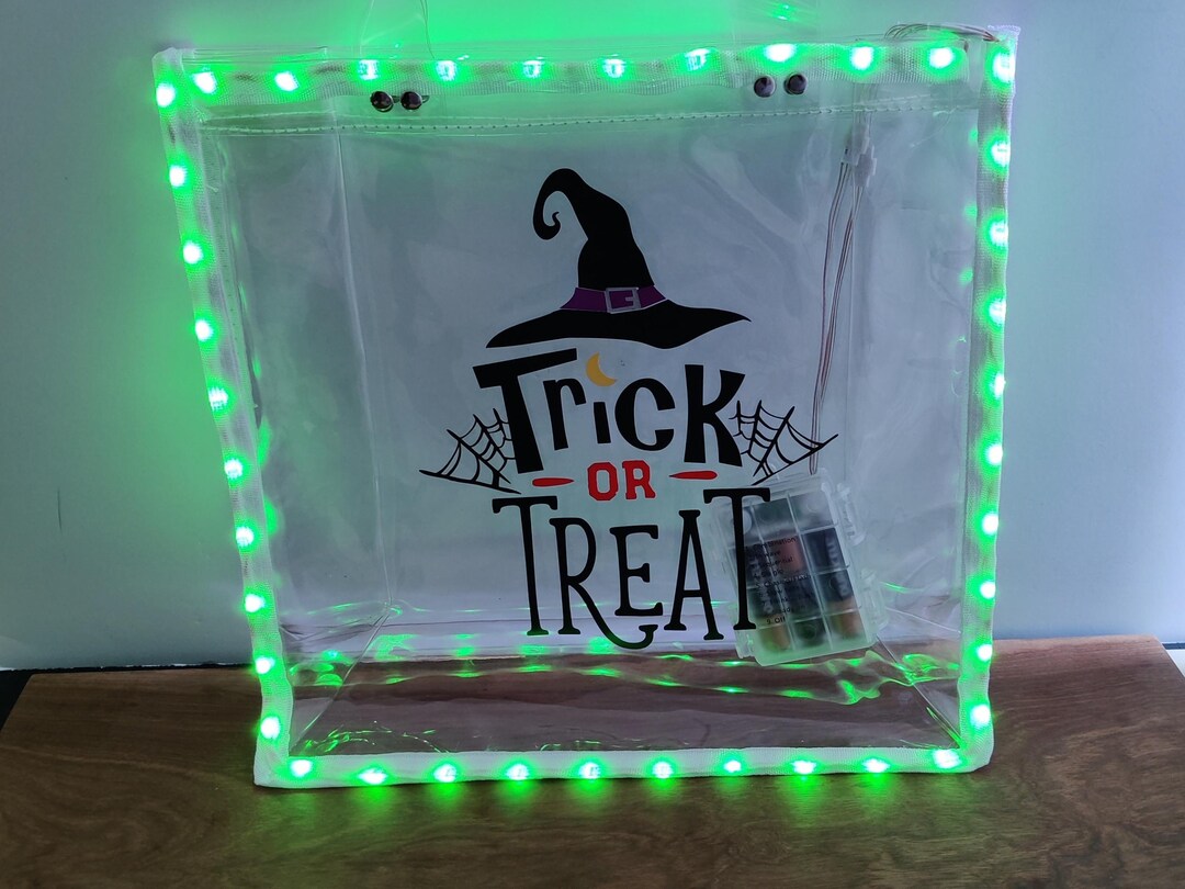 Personalized Halloween LED Trick or Treat Bag, Custom Light up Clear ...