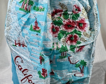 1950s Vintage California Souvenir Half Apron Cotton, Kitsch, Colorful 1950s