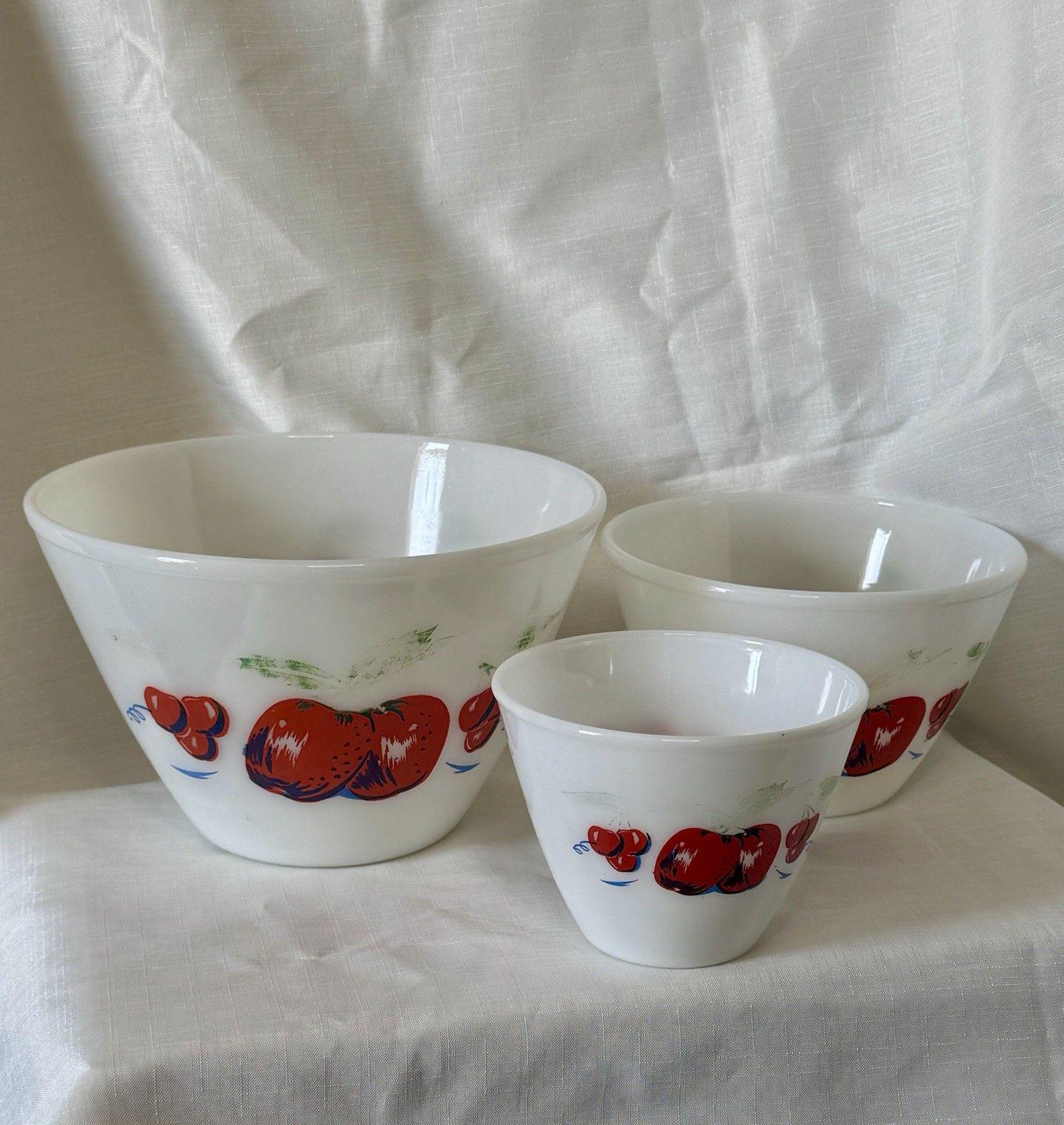 ヴィンテージFire King リンゴ柄ミキシング ボウルLLホワイト Fire King Apples and Cherries - Etsy