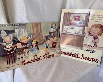 Vintage 1993 Metal Tin Signs Campbell's Soup Nostalgic Advertising Ads Lot of 2