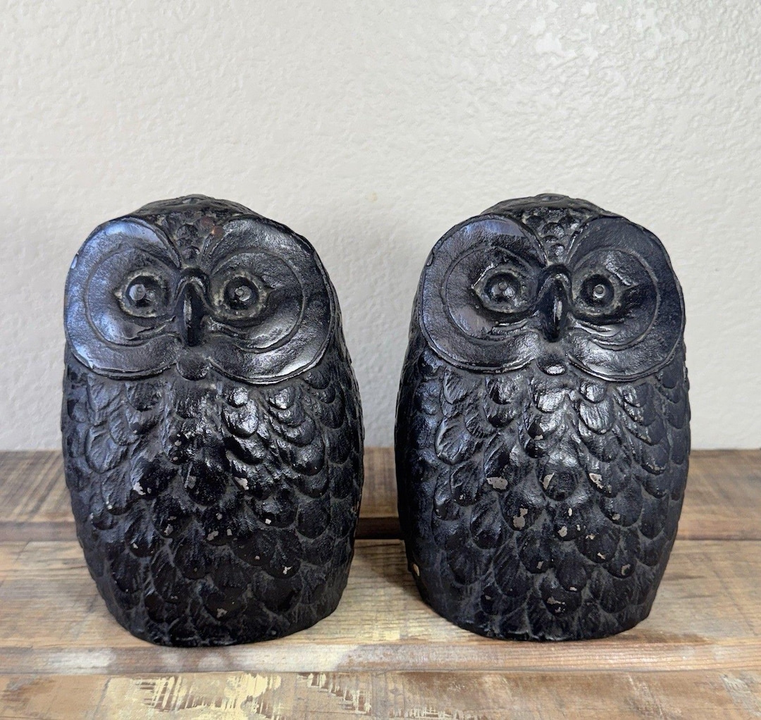 Toyo Bookends Vintage Black Owls Bookends 1960 Toyo Japan Ceramic Heavy Textured ...