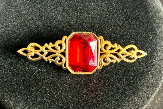 Park Lane Red Jewel and Gold Tone Brooch - image 1