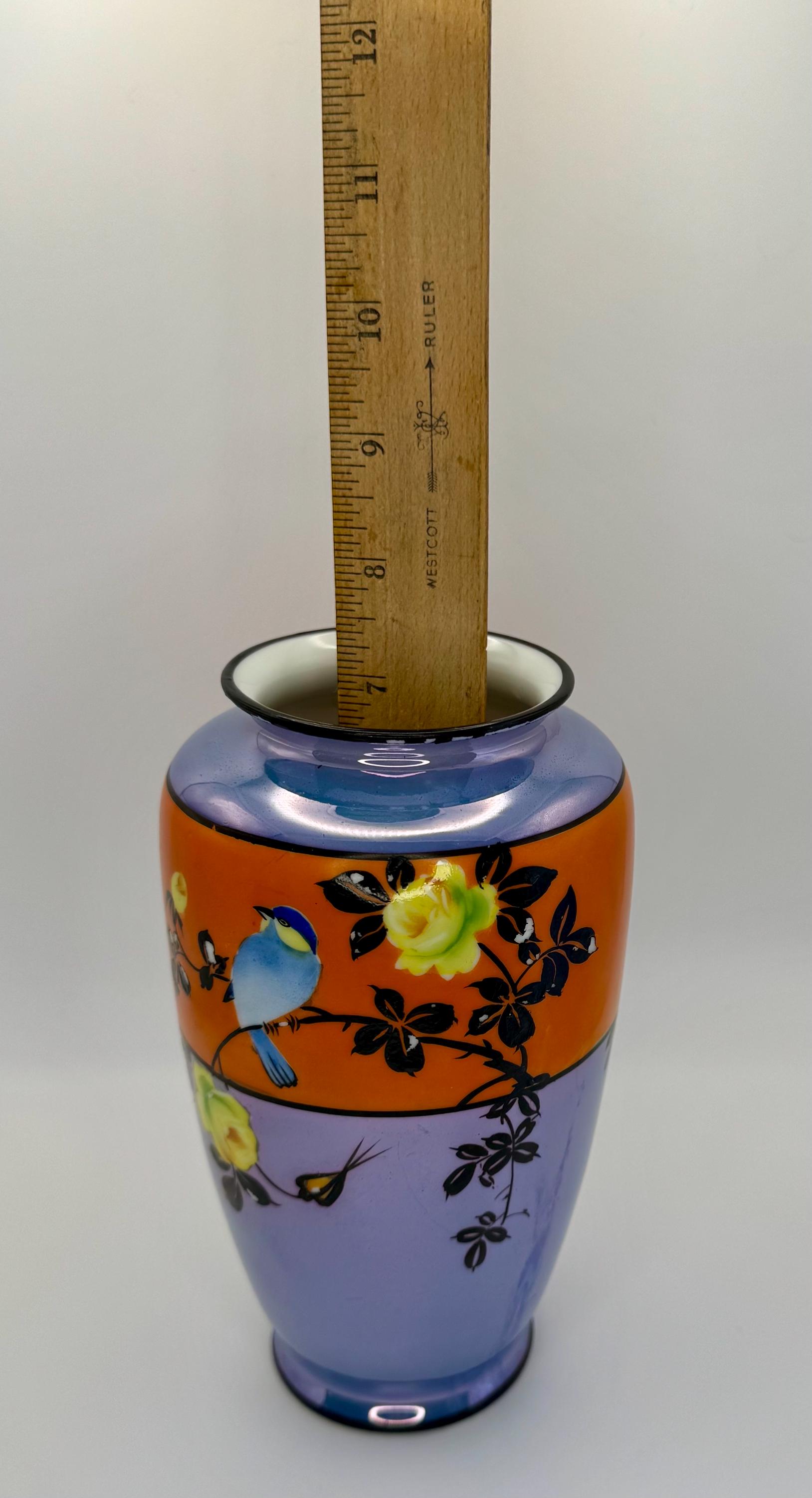 花瓶◇ラスター彩 オールドノリタケ 「ラスター彩オウム文花器 