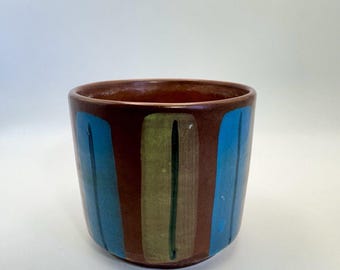 Vintage 1970s Korean Ceramic Plant Pot Hand Made Painted Stamp On Bottom 3.5