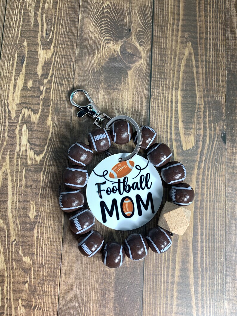 Personalized Football Mom Wristlet, Football Mom Key Chain, Silicone