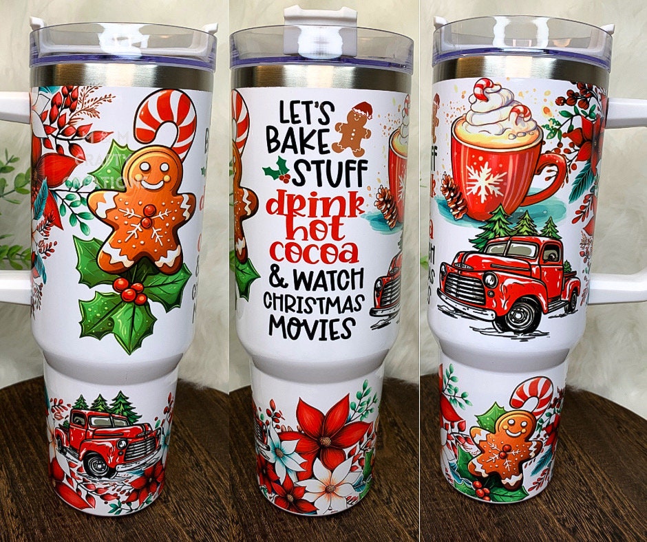 Christmas Baking 40-Ounce Tumbler, Christmas 40-ounce Tumbler, 30-ounce Christmas Tumbler with Handle, Insulated Custom with handle and Lid.