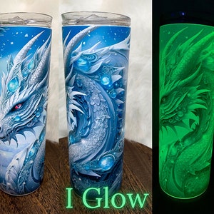 Dragon Glow in the dark Tumbler, Glow in the Dark Tumbler, Winter Dragon Tumbler, Custom Stainless-Steel Tumber, Tumbler and Lid, Insulated