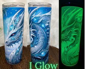 Dragon Glow in the dark Tumbler, Glow in the Dark Tumbler, Winter Dragon Tumbler, Custom Stainless-Steel Tumber, Tumbler and Lid, Insulated