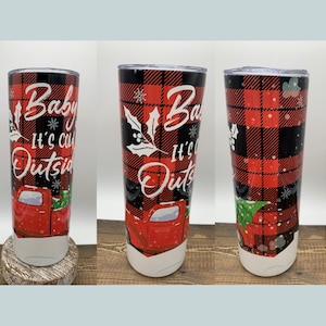 Christmas Truck Tumbler, Baby It&#39;s Cold Tumbler, Insulated Skinny Tumbler, Winter Tumbler, Christmas Tumbler, Shimmer Tumbler with Straw