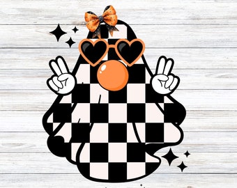 Retro Karierter Halloween-Geist PNG: Bubblegum, Schleife (Digitaler Download)