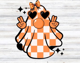 Retro Karierter Halloween-Geist PNG: Bubblegum, Schleife (Digitaler Download)