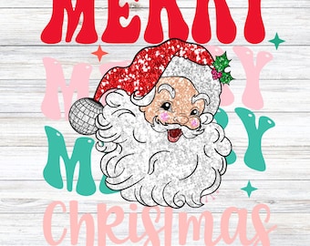 Retro kerstman met pailletten: Merry Christmas-ontwerp (digitale download)
