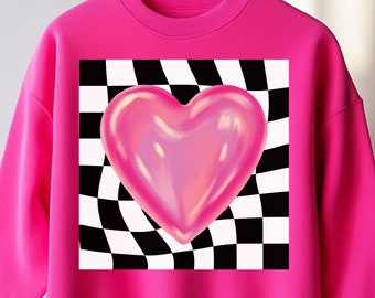 Retro Checkered Heart PNG: Valentine's Day Sublimation Design (Digital Download)