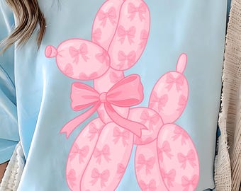 Pink Bow Balloon Dog PNG, Girly Coquette Aesthetic Design (Digital Download)