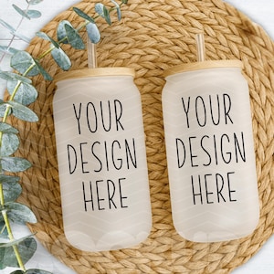 Boho Frosted Glass Can Mockup: 16oz Drinkware Display (Digital Download)