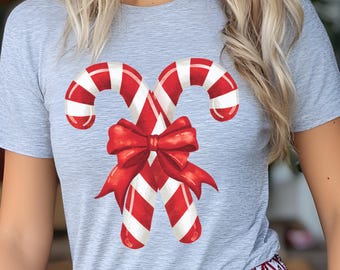 Coquette Christmas PNG: Red Bow Candy Cane Design (Digital Download)