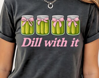 Lustiges Gurken Gläser PNG: Dill With It Design, Pink Schleifen (Digital Download
