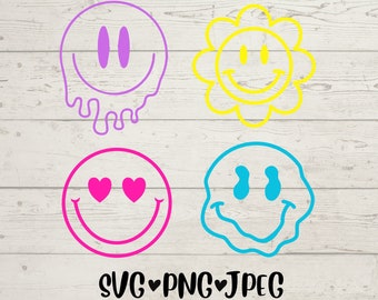 Groovy Smile Face SVG Bundle: Retro Emoji Designs (Digital Download)