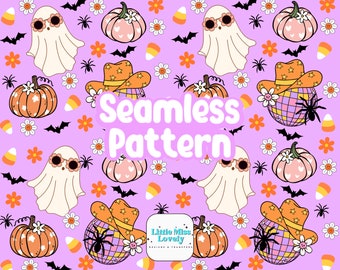 Retro Groovy Halloween Ghost Seamless Pattern (PNG Digital Download)