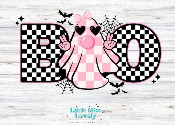 Retro Pink Checkered Ghost PNG: Bubblegum Halloween Design (Digital Download)